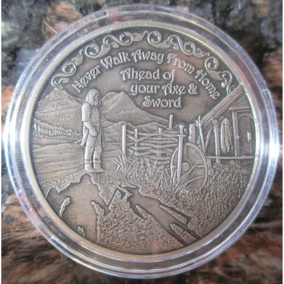 RARE Collectible 1 oz Silver Antique Medallion - Viking Proverb Never Walk Away - Picture 1 of 7